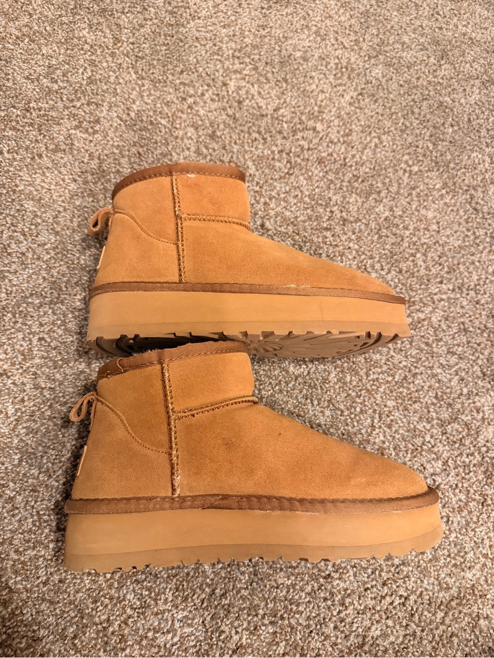 UGG Chestnut Suede Platform Mini Booties